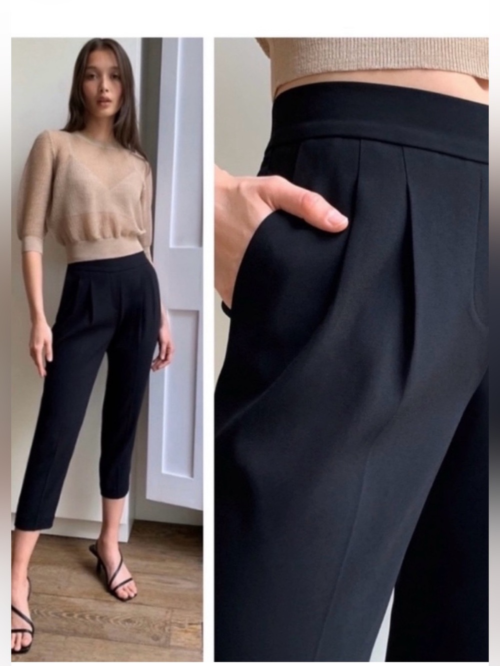 Aritzia Babaton Cohen Pants Size 8 Black Pleated Trousers Cropped Classic Office